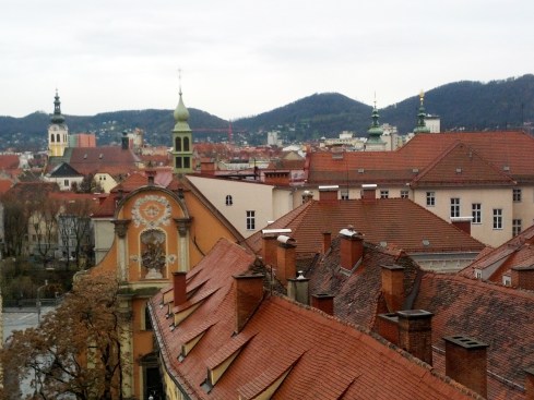 Charming rooftops viewed from the hill in the center Graz
